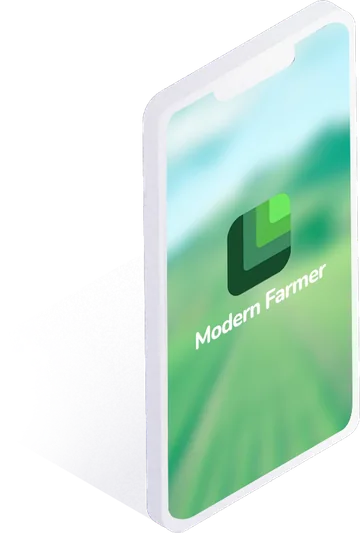 Modern Farmers app splash screen on a phone